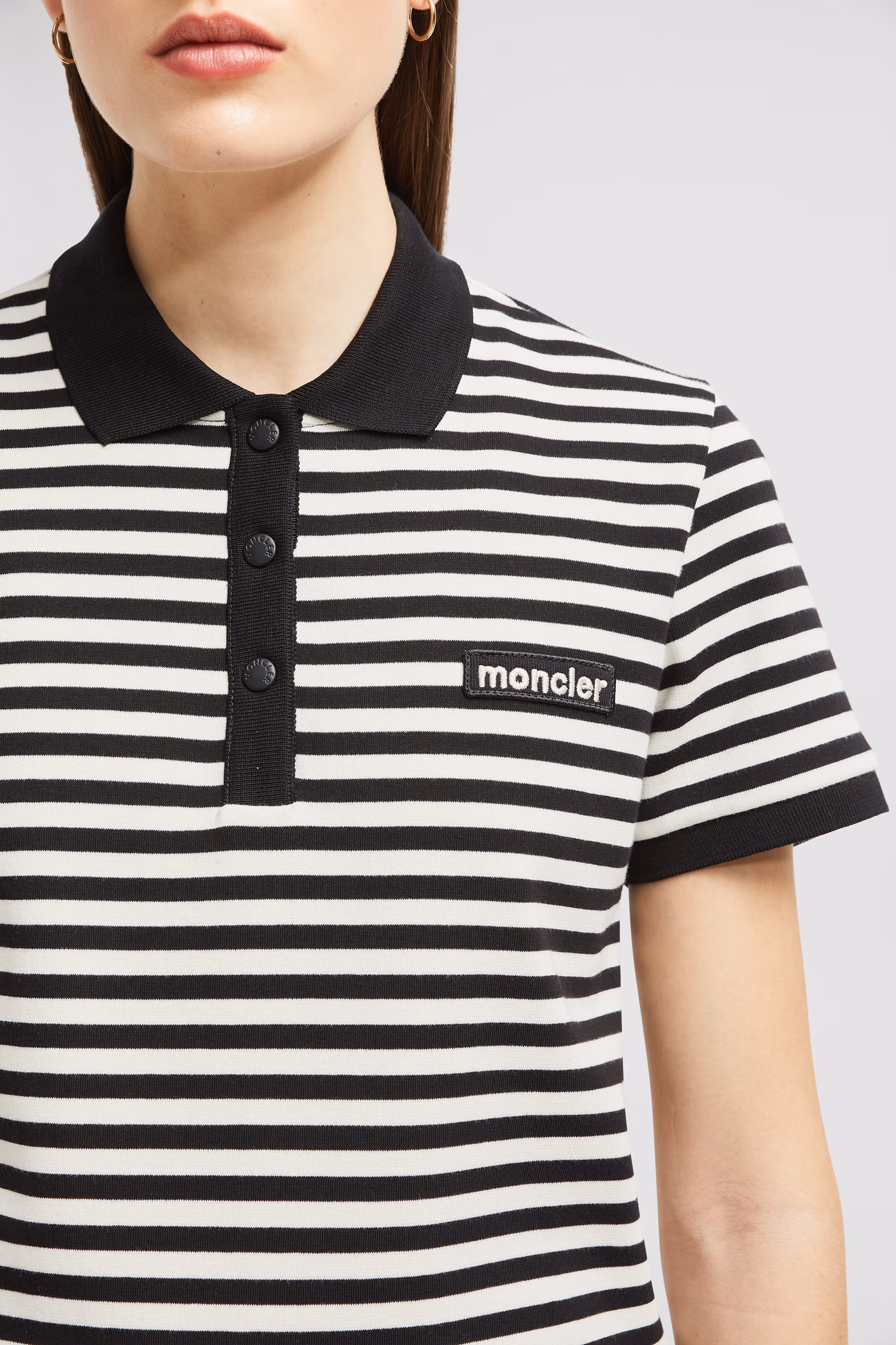 Striped Cotton Polo Shirt Women Blue & White Moncler 6